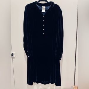 Vintage 90s Laura Ashley Midnight Velvet and silk shirt dress